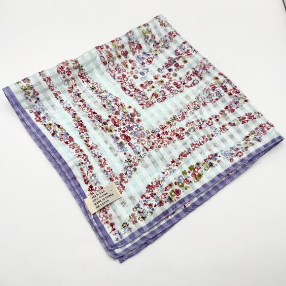 Vtg 1990s Perry Ellis 100% Silk Floral Gingham Scarf 20.5” Square Made in Korea - Picture 1 of 9